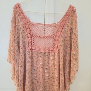 Zenobia Floral Pink/Peach Lightweight Cute Top - XL